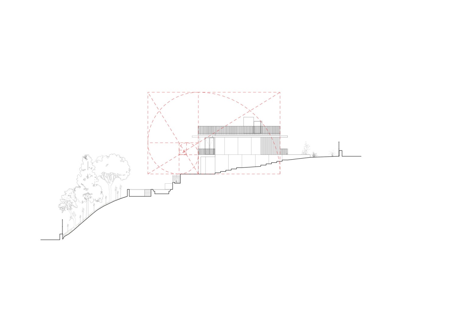 Alzado este. Casa en Cala Tamarit por Raúl Sánchez. East eleAlzado este. Casa en Cala Tamarit por Raúl Sánchez.vation. Casa en Cala Tamarit por Raúl Sánchez.