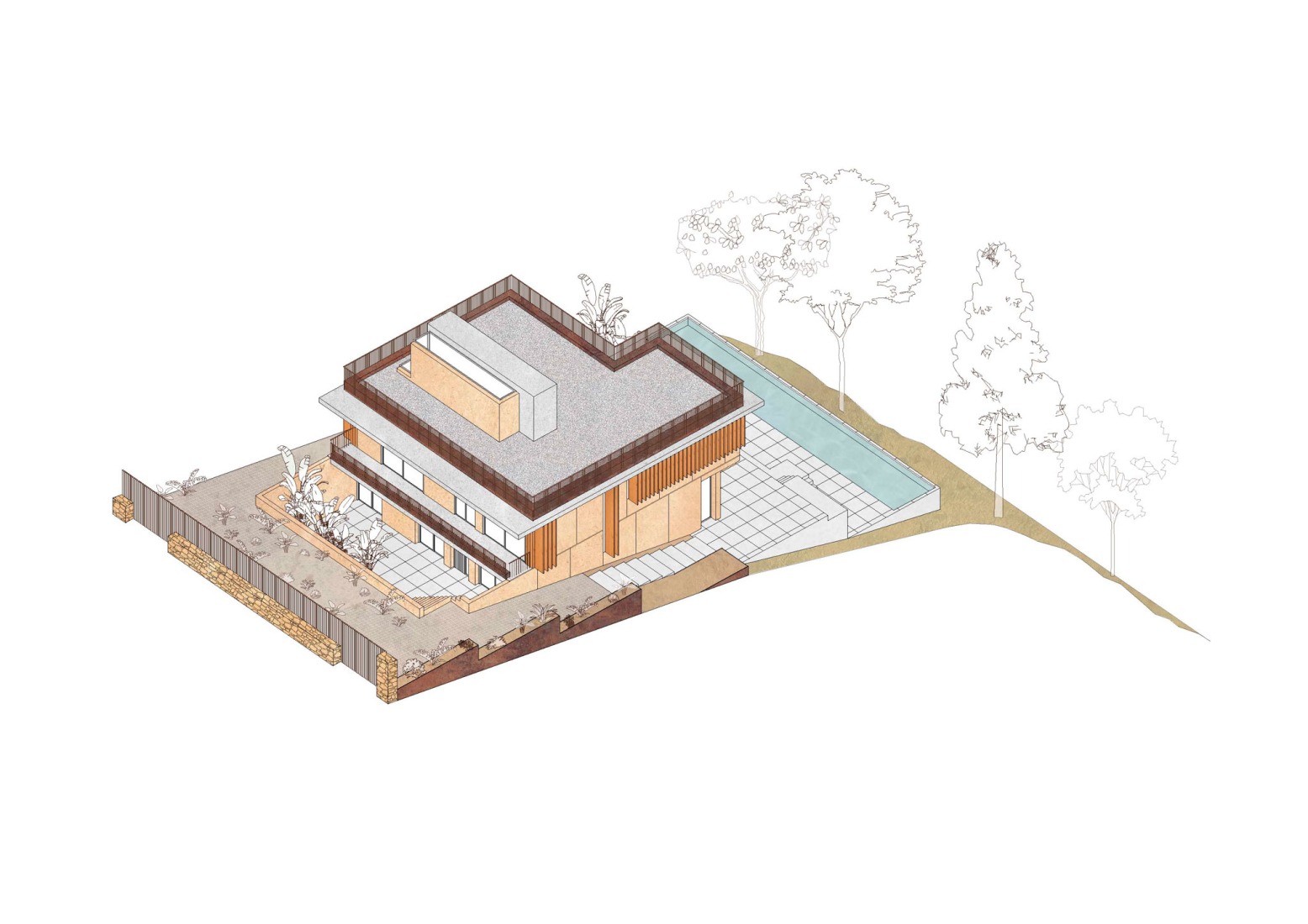 Axonometría. Casa en Cala Tamarit por Raúl Sánchez. Axonometry. Axonometría. Casa en Cala Tamarit por Raúl Sánchez.Casa en Cala Tamarit por Raúl Sánchez.