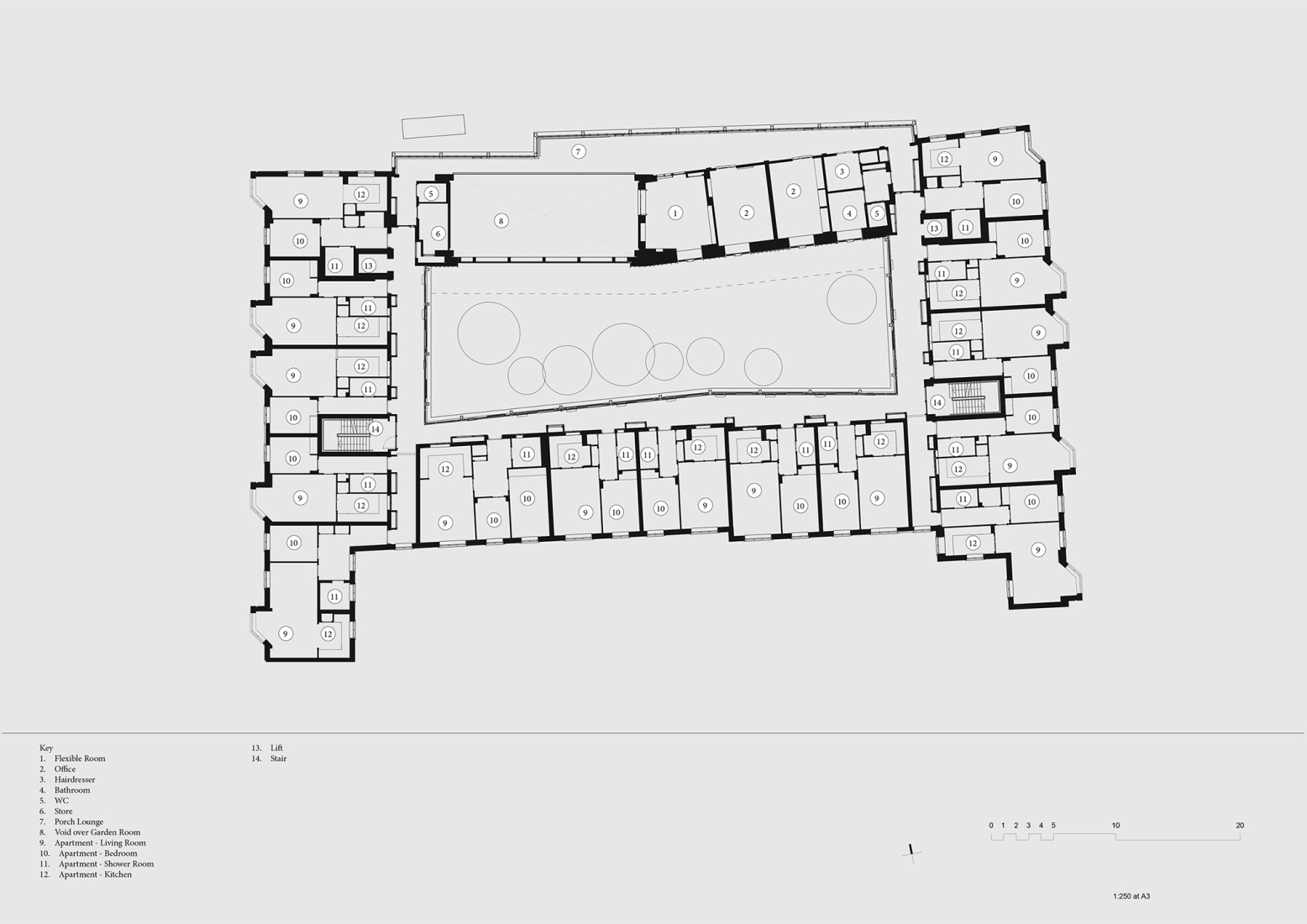 Plano de planta primera. Residencia para mayores Appleby Blue por Witherford Watson Mann Architects.
