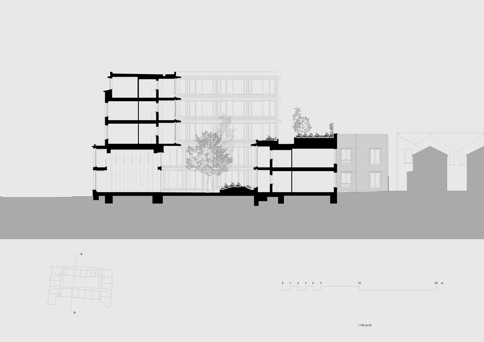 Sección. Residencia para mayores Appleby Blue por Witherford Watson Mann Architects.