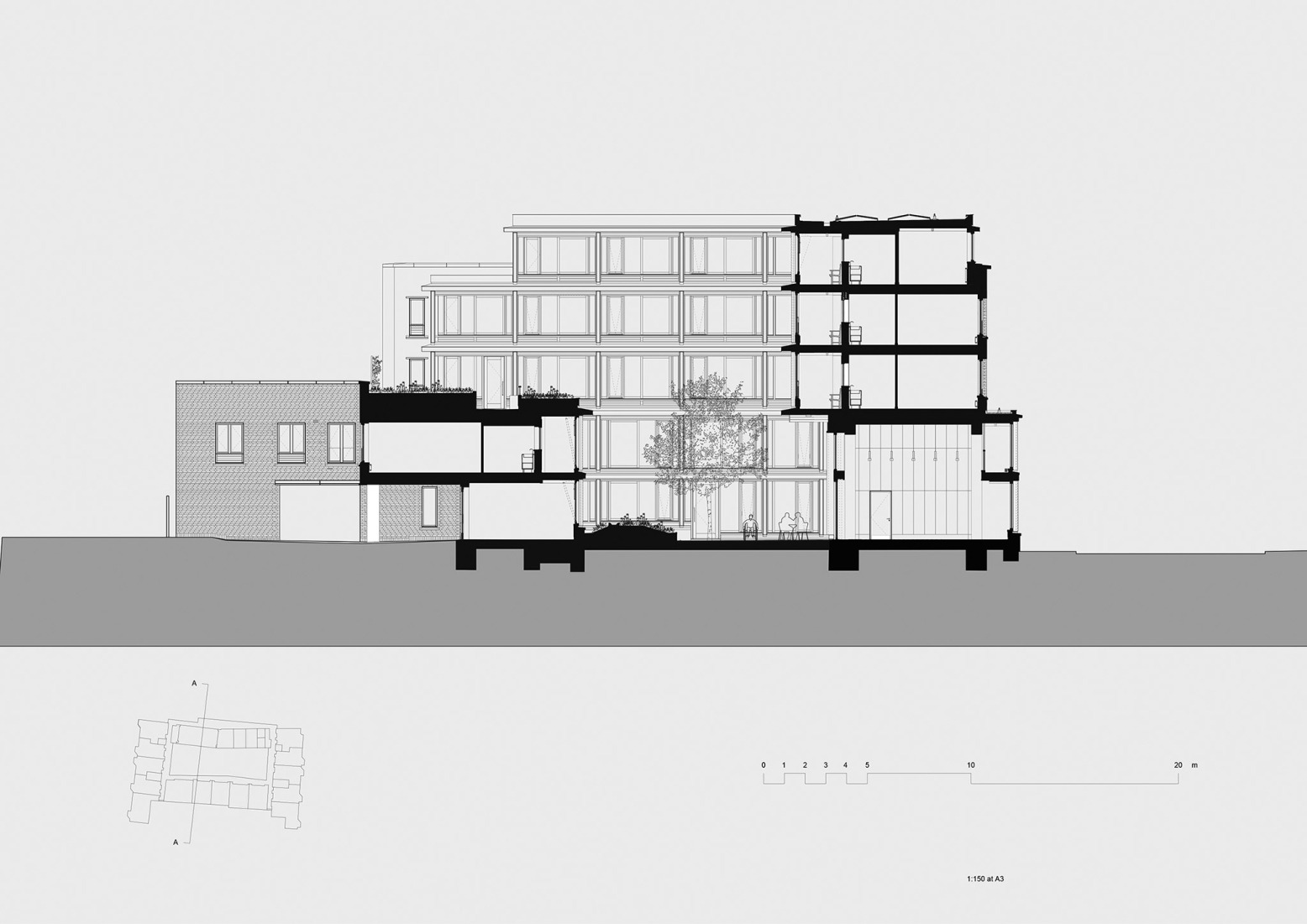 Sección. Residencia para mayores Appleby Blue por Witherford Watson Mann Architects.