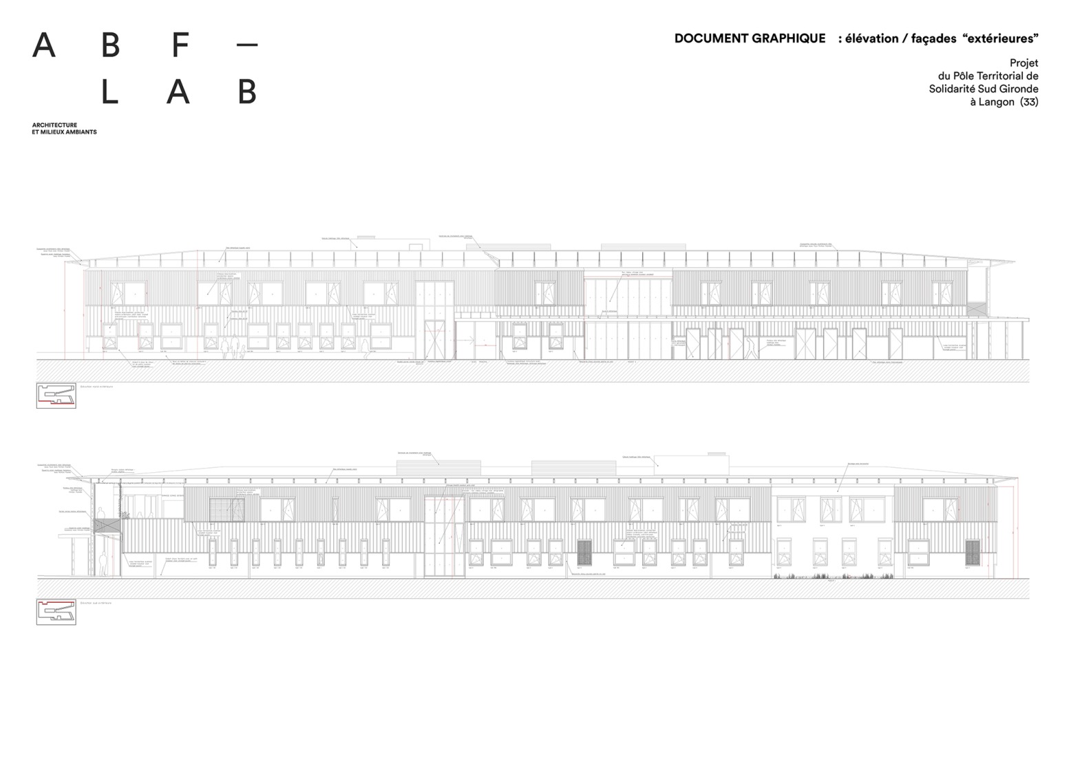 Elevations. Departmental Social Services House in Langon by ABF-LAB.