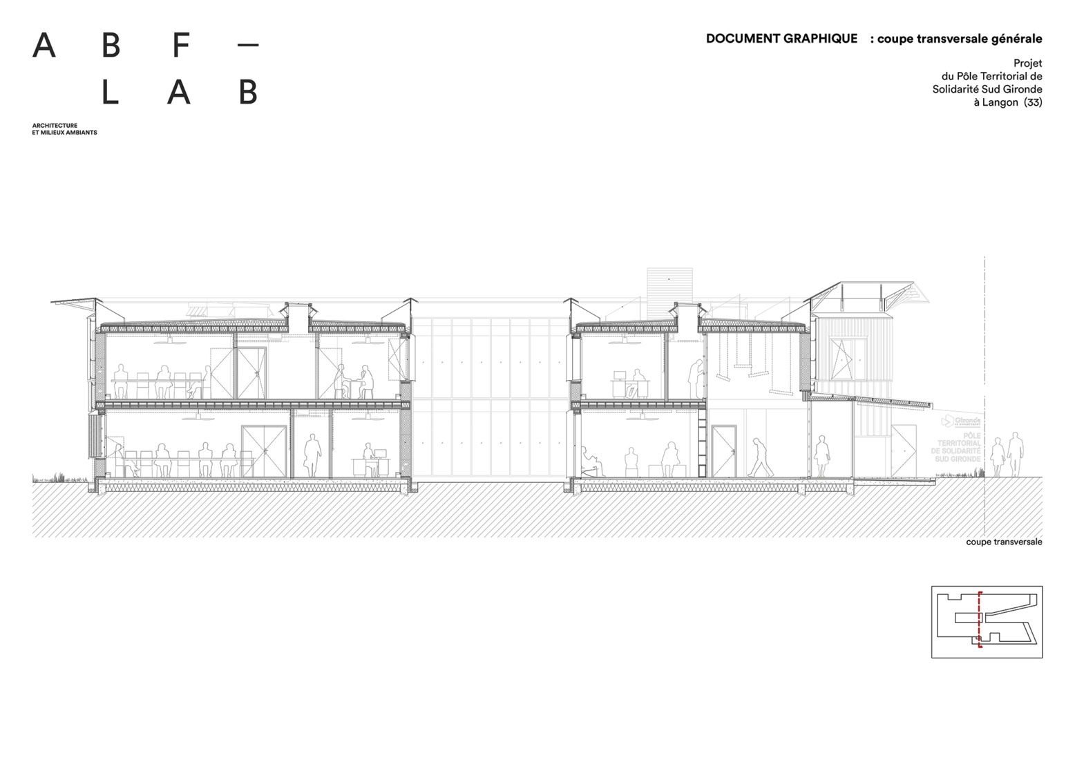 Cross section. Departmental Social Services House in Langon by ABF-LAB.