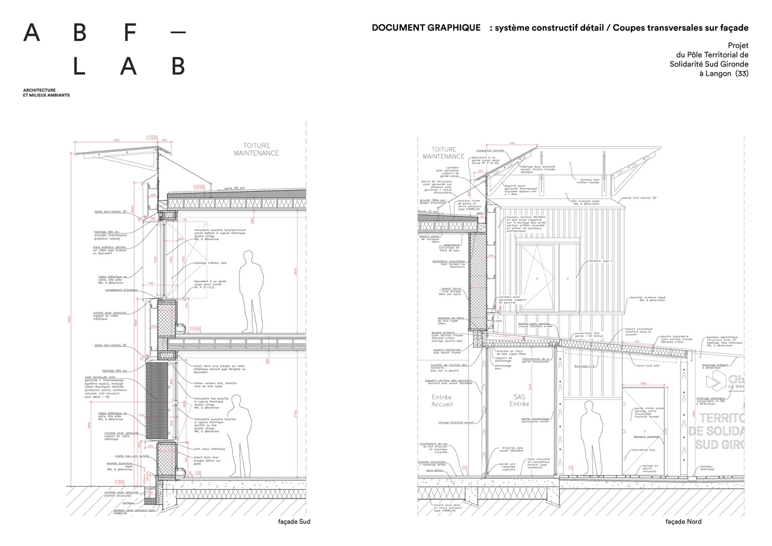 Construction system detail. Departmental Social Services House in Langon by ABF-LAB.