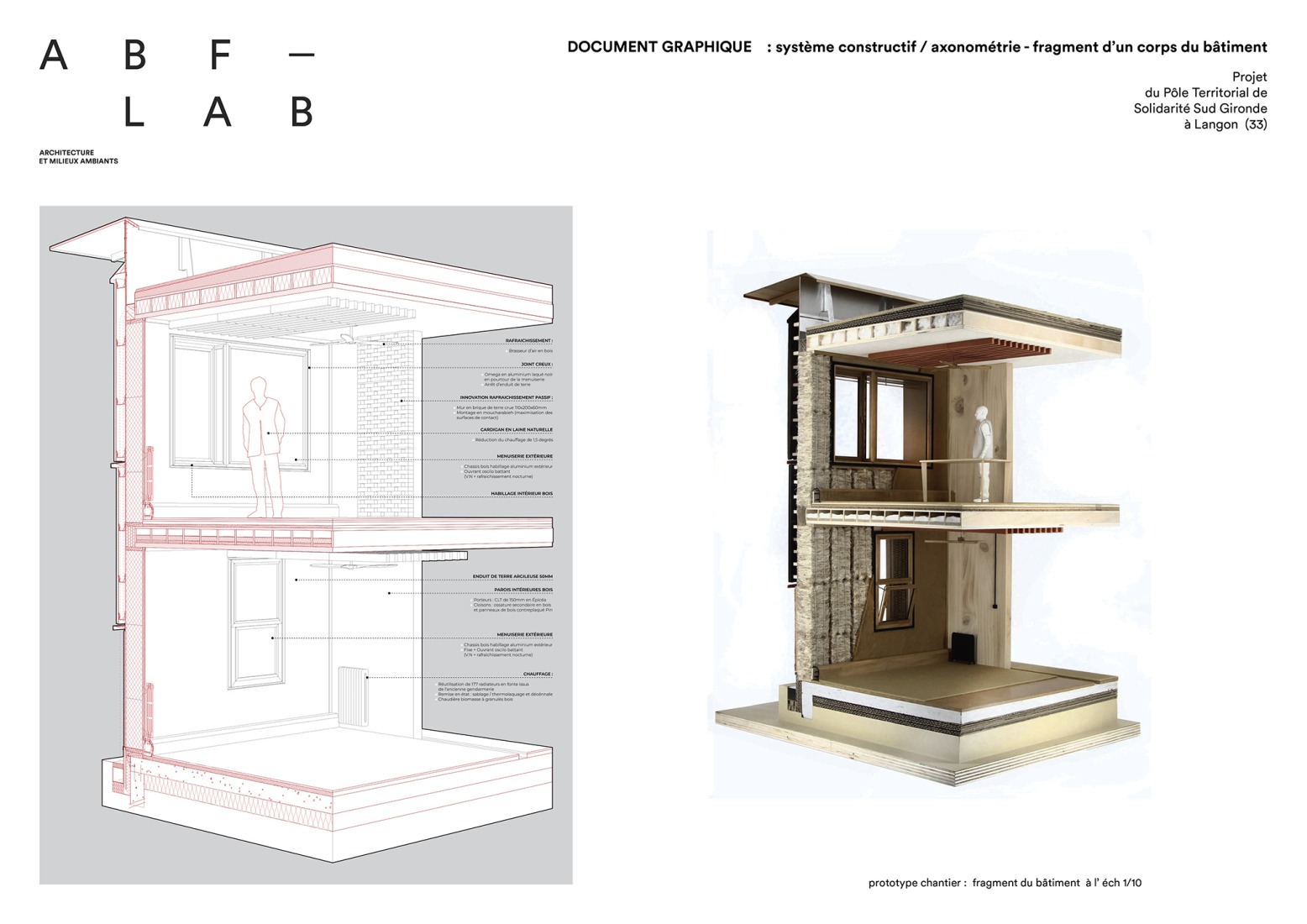 Axonometric construction system. Departmental Social Services House in Langon by ABF-LAB.