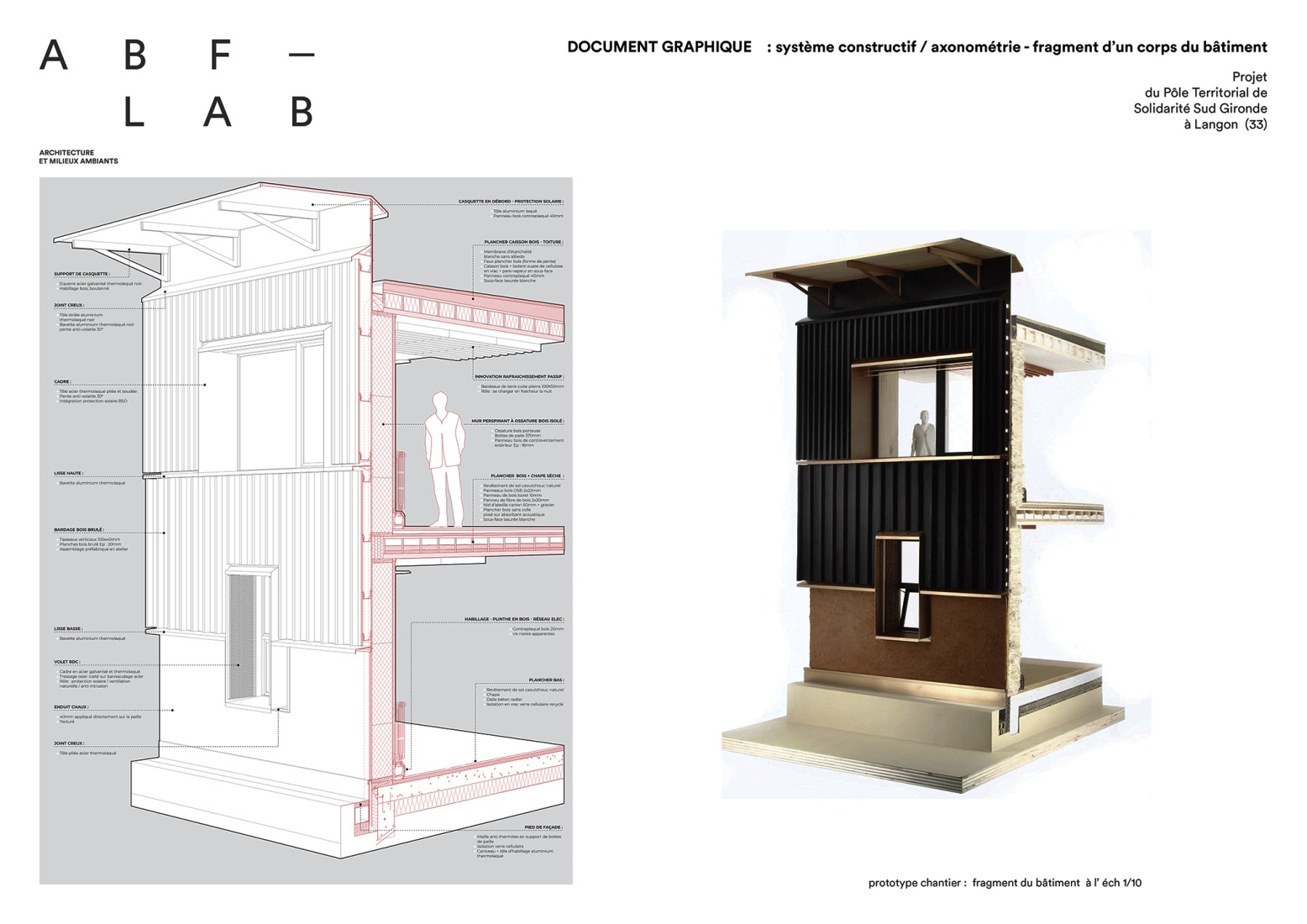 Axonometric construction system. Departmental Social Services House in Langon by ABF-LAB.