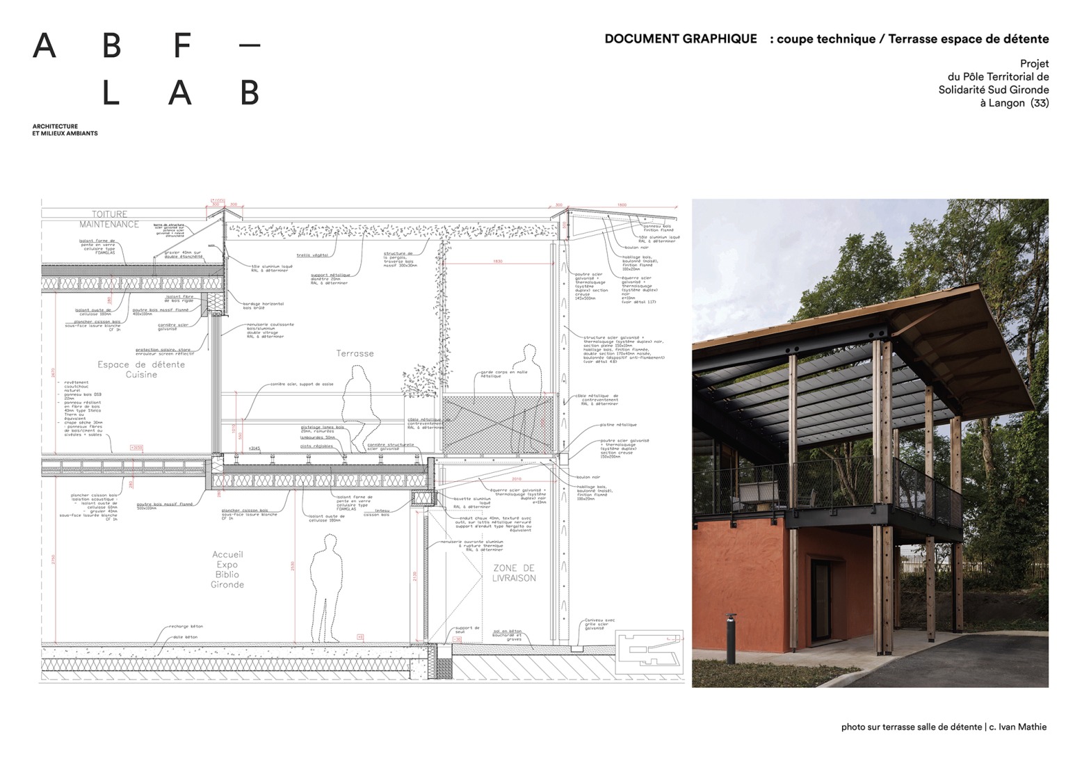 Construction system detail. Departmental Social Services House in Langon by ABF-LAB.