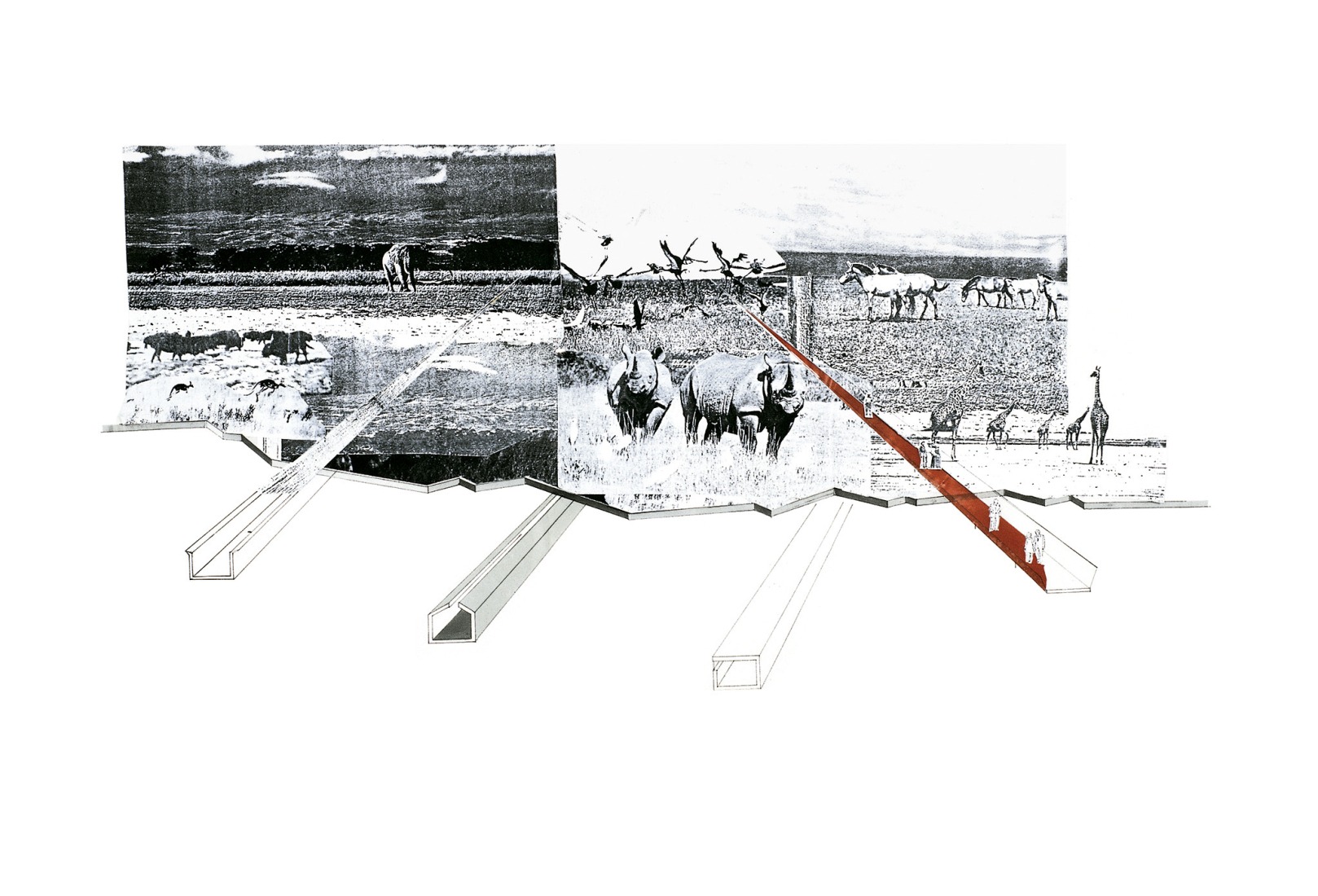Croquis del concurso restringido para el rediseño de los jardines zoológicos de Vincennes (Paris), 1993. Cortesía de Mateo Arquitectura.