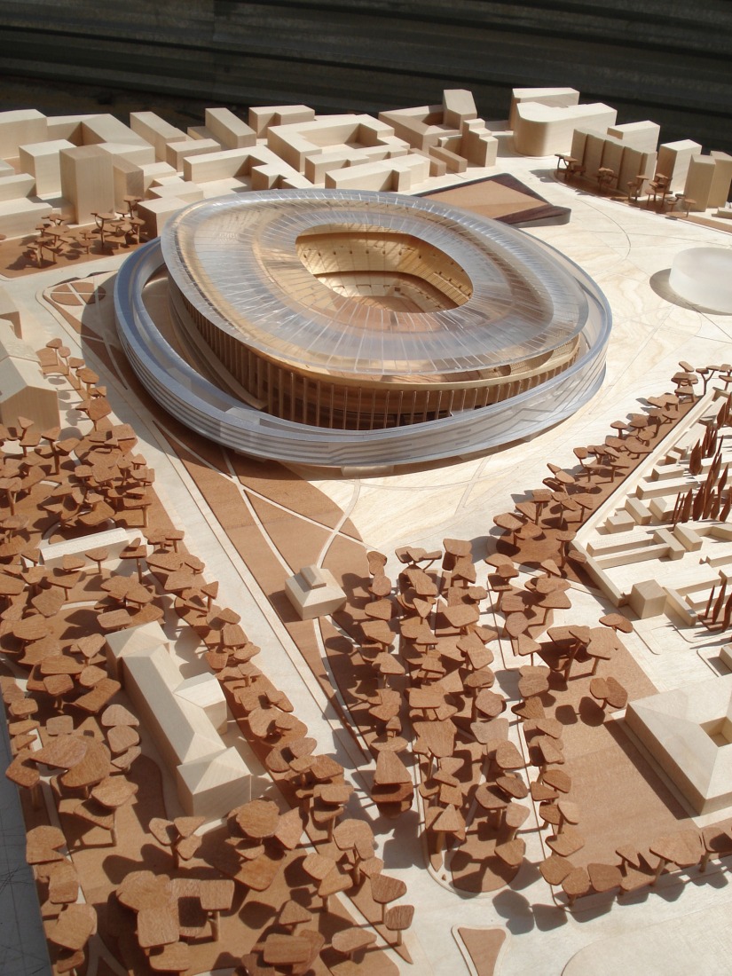 Maqueta del concurso restringido para la remodelación del estadio de FC Barcelona, 2007. Cortesía de Mateo Arquitectura.