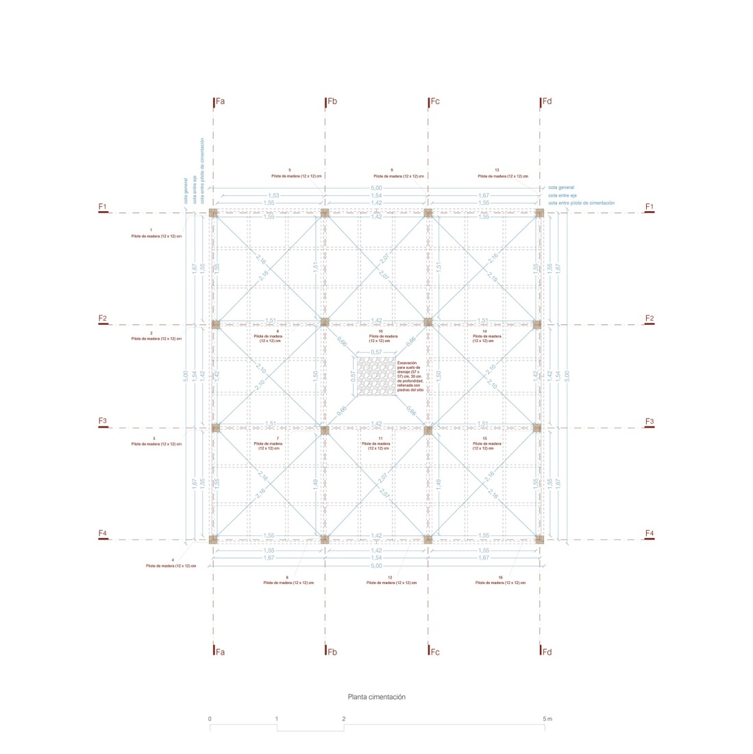 Foundation floor plan. COMPLUVIUM by P + S  Estudio de Arquitectura.