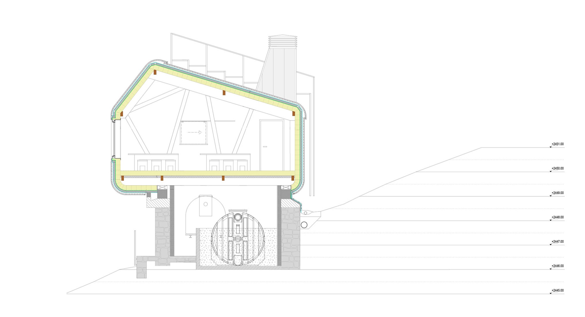 Sección. Refugio de l’Illa por Altura arquitectes.