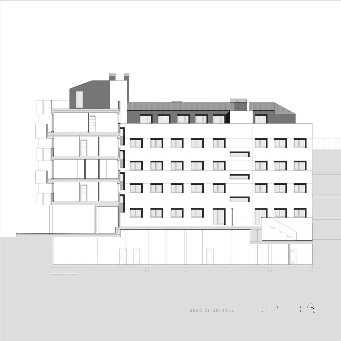 Section. Magno Building by Javier Prieto Arquitectos.