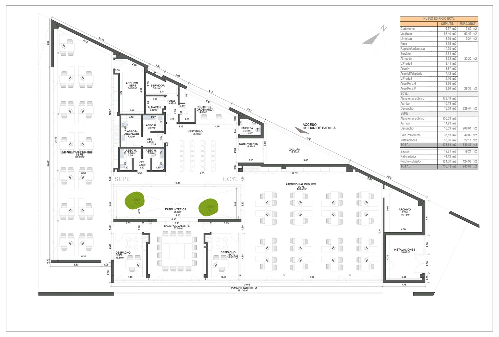 Plano de planta. Edificio para ECYL y SEPE por Marcos Rico Arquitectos. 