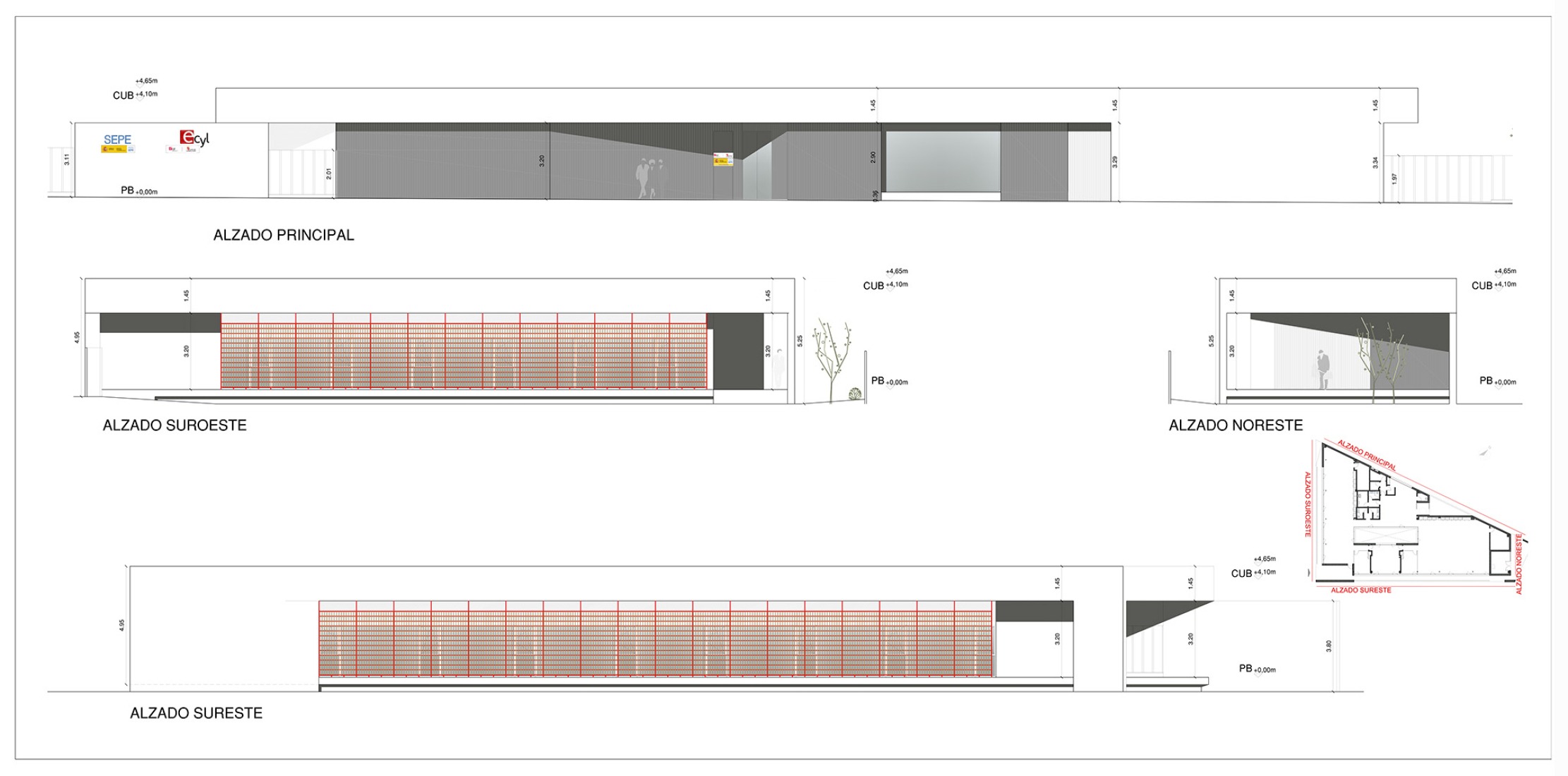 Plano de alzados. Edificio para ECYL y SEPE por Marcos Rico Arquitectos. 