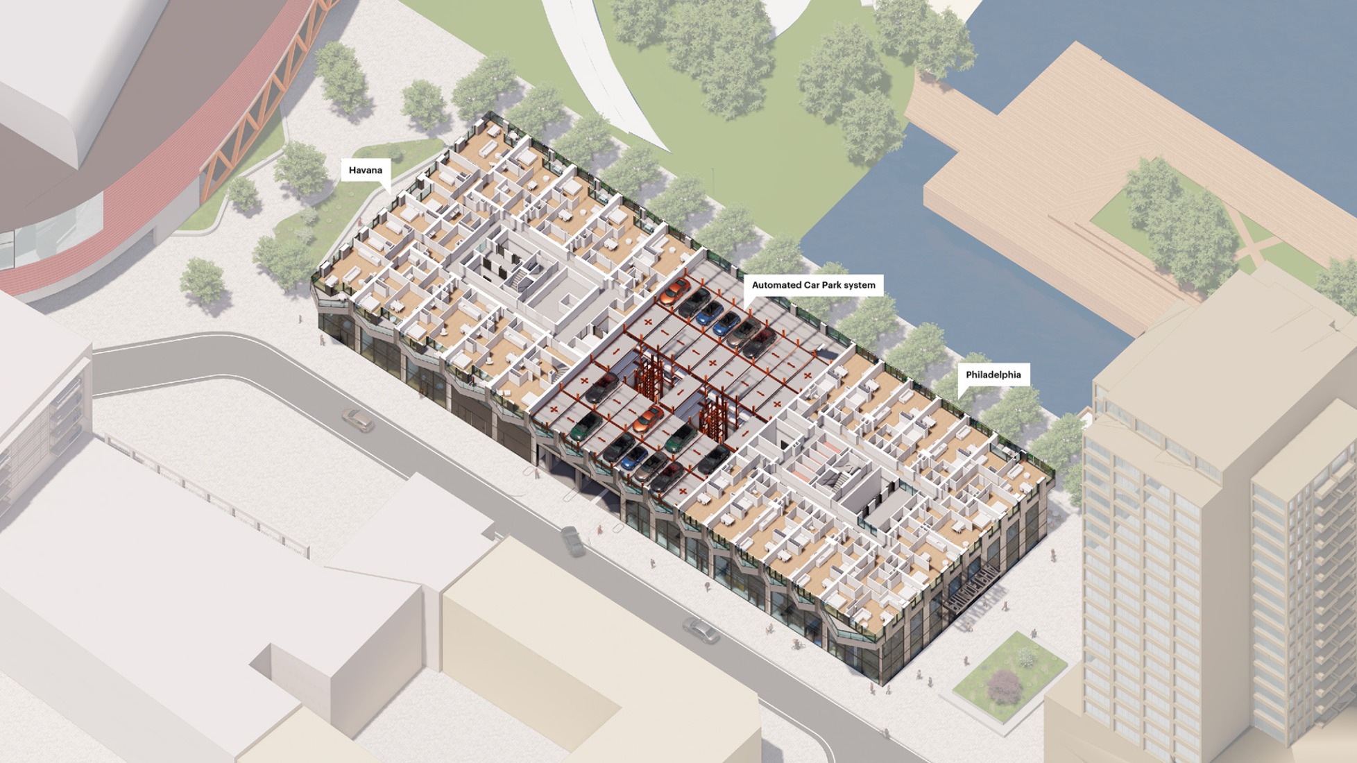 Axonometría, apartamento en primera planta + aparcamiento. The Sax por MVRDV.