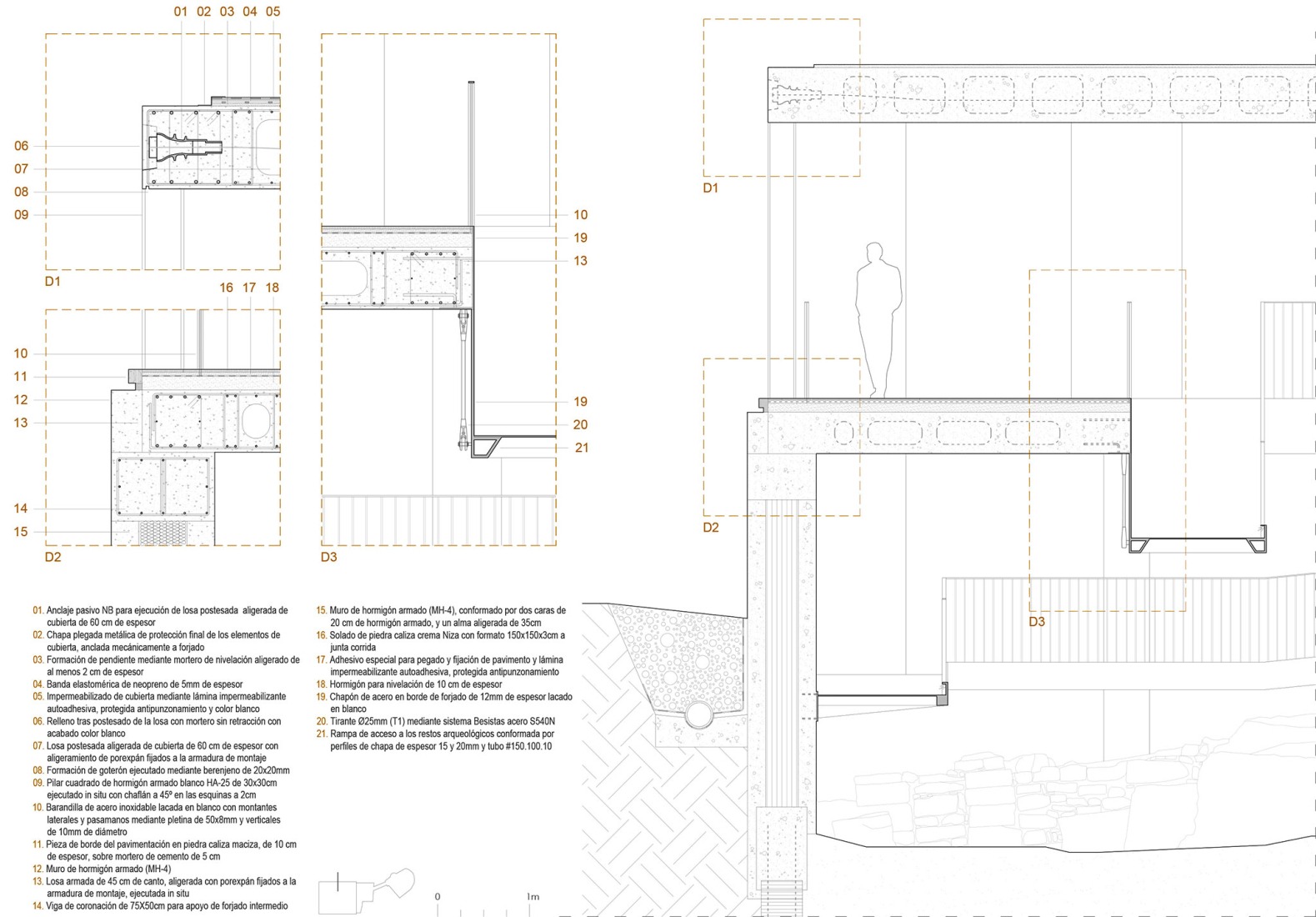 Sección constructiva. Puesta en valor de la Cisterna romana de «La Calderona» por Pablo Millán.