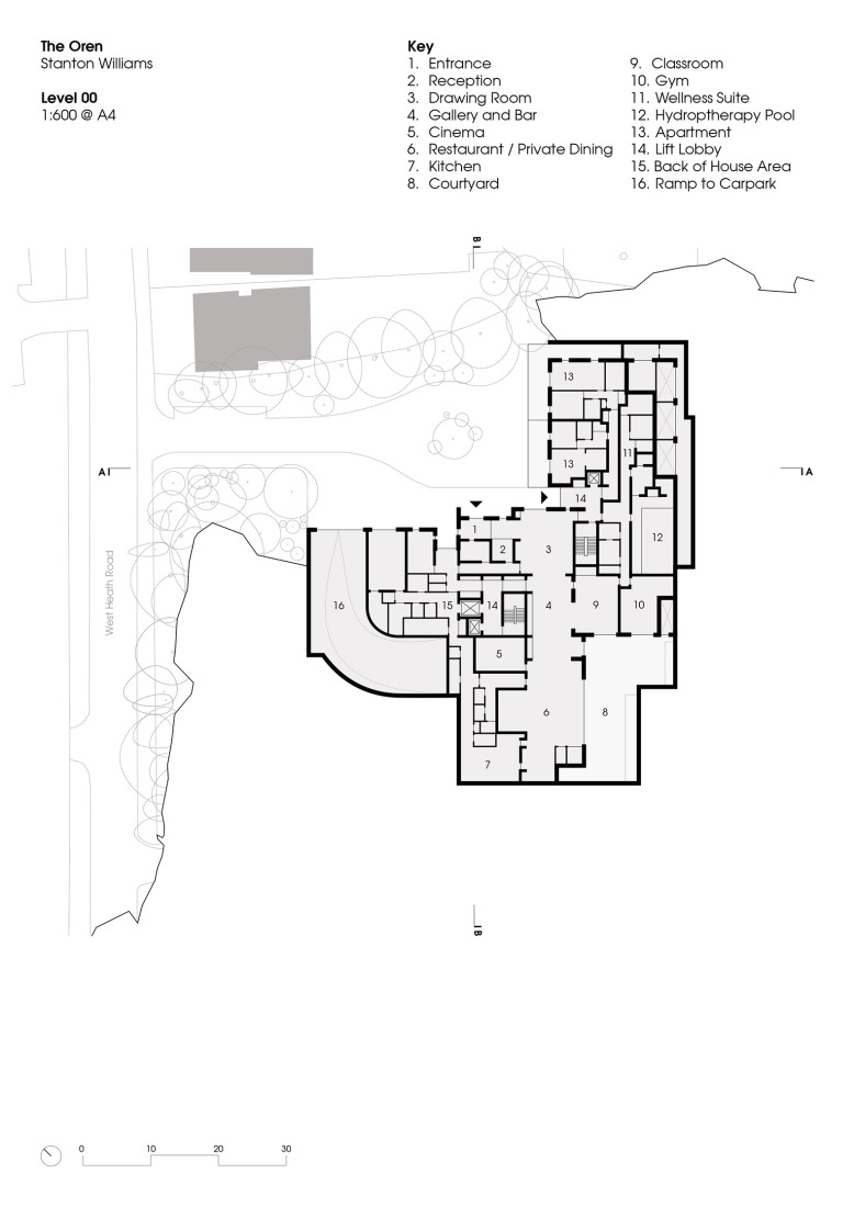 Ground floor plan. "The Oren" residential complex by Stanton Williams.