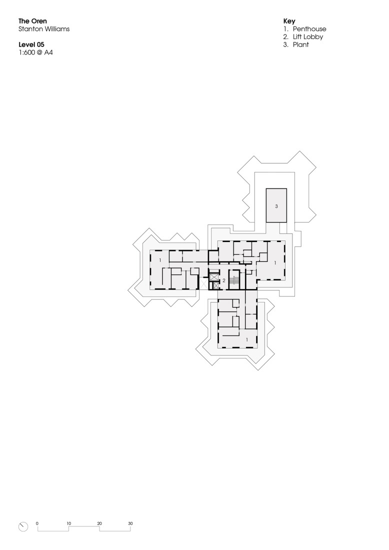 Fifth floor plan. "The Oren" residential complex by Stanton Williams.