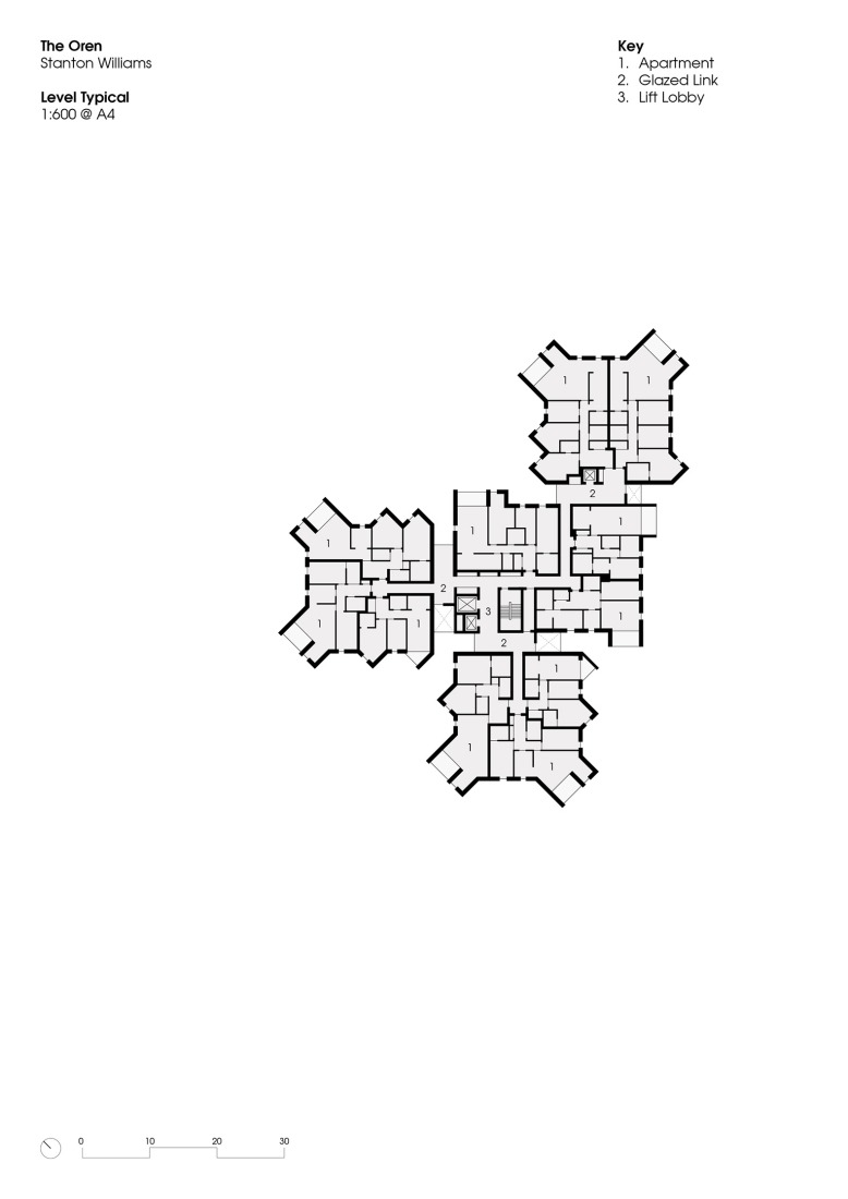 Typical floor plan. "The Oren" residential complex by Stanton Williams.
