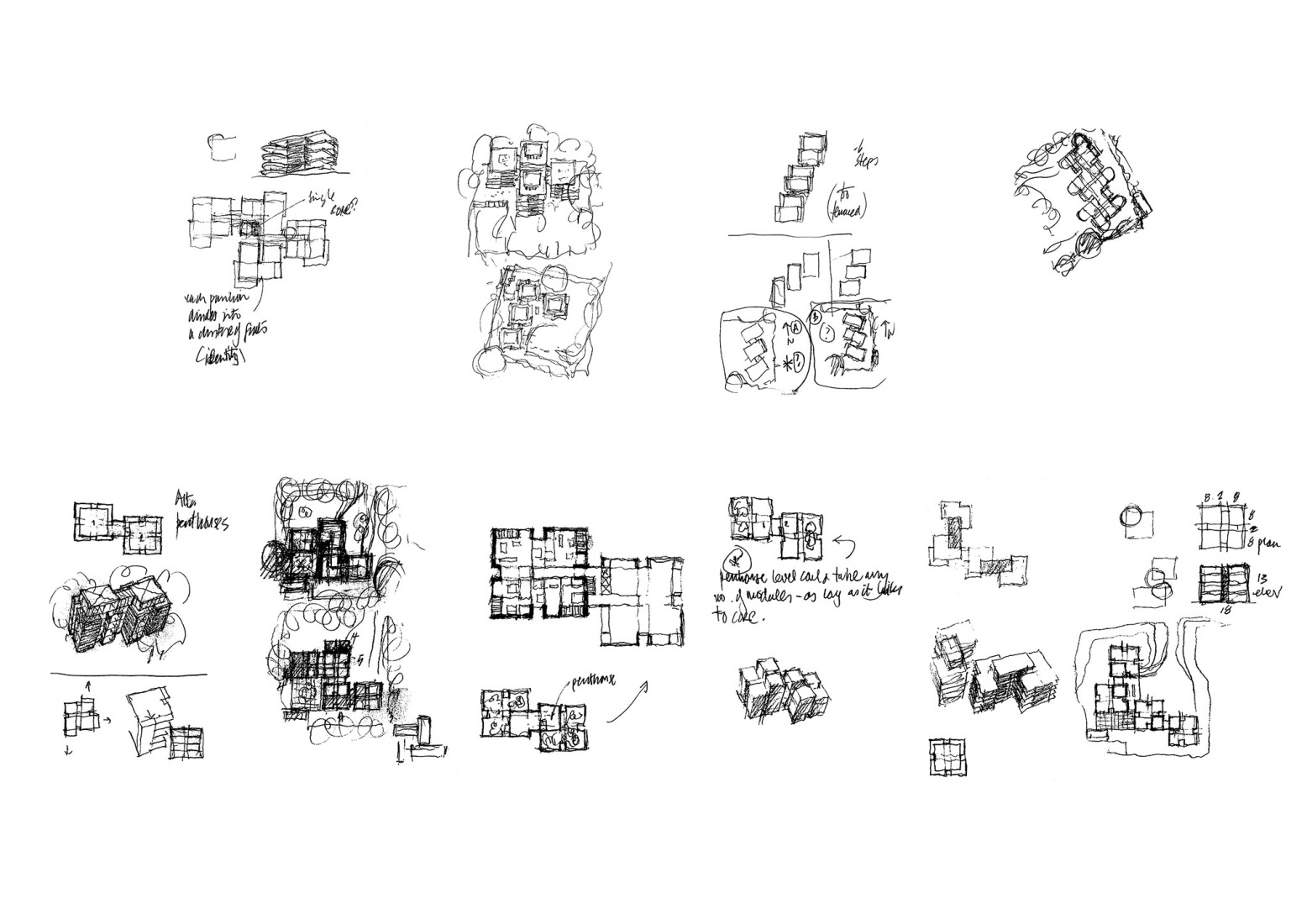 Sketches. "The Oren" residential complex by Stanton Williams.
