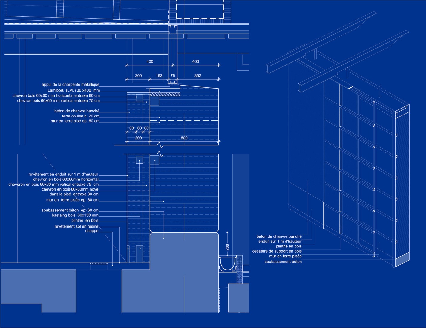 Construction detail. Multi-purpose hall in Châteaufort by Berellini Architecte.