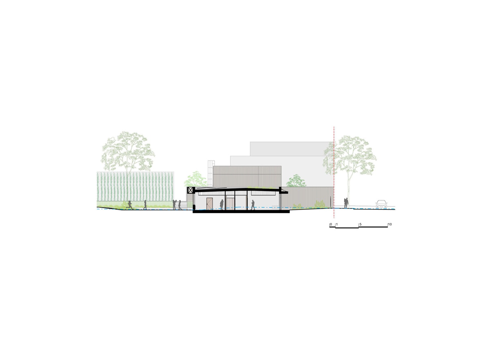 Cross-section of administration building. Robert Badinter Secondary School by Coldefy.