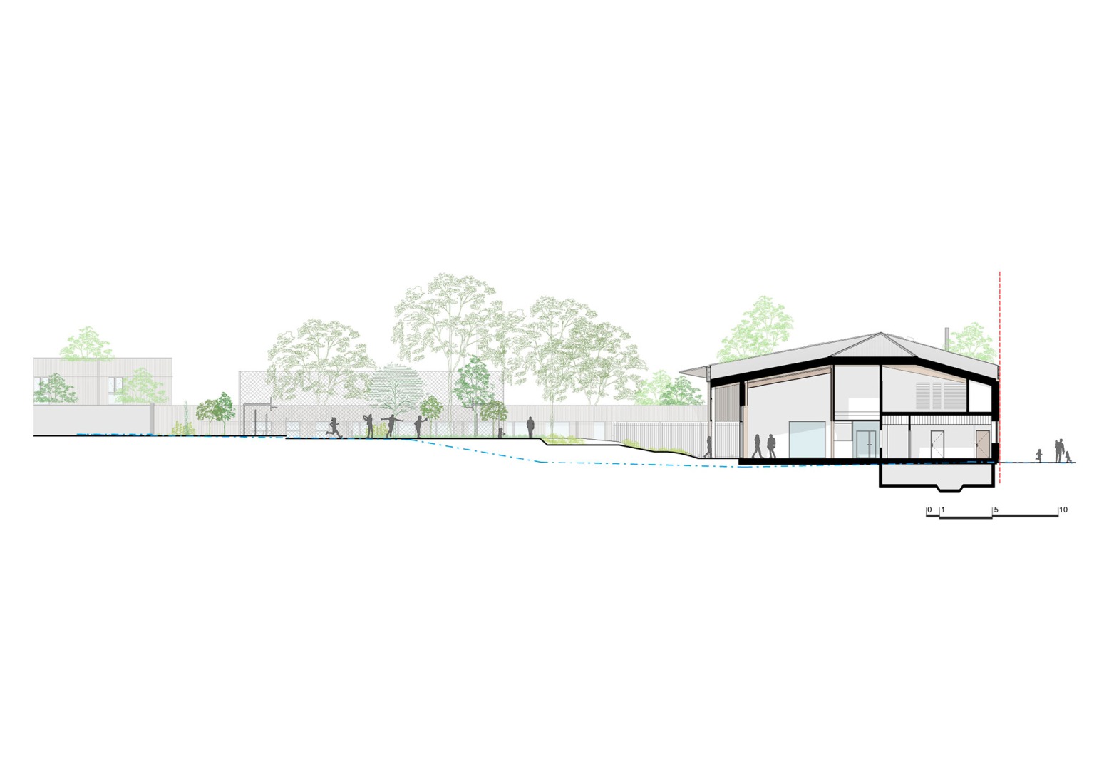 Cross-section of main school building. Robert Badinter Secondary School by Coldefy.
