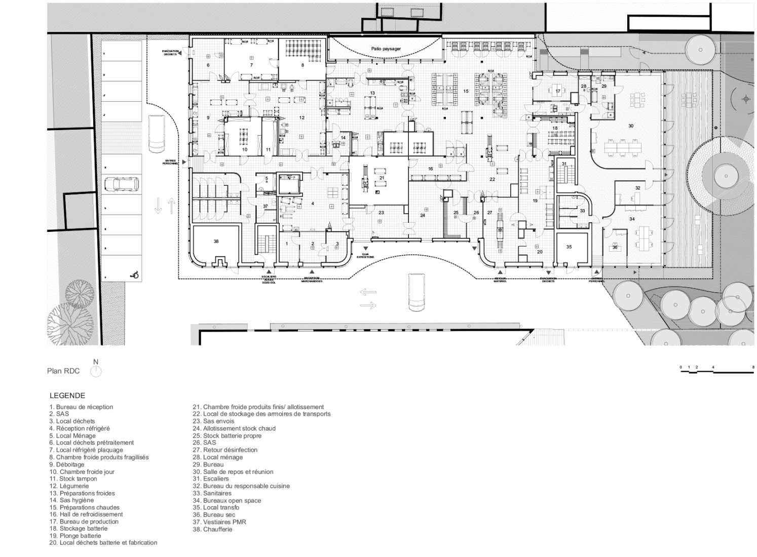 Ground floor plan. Construction of a central kitchen and a community restaurant in Ermont by Ateliers O-S architectes. 