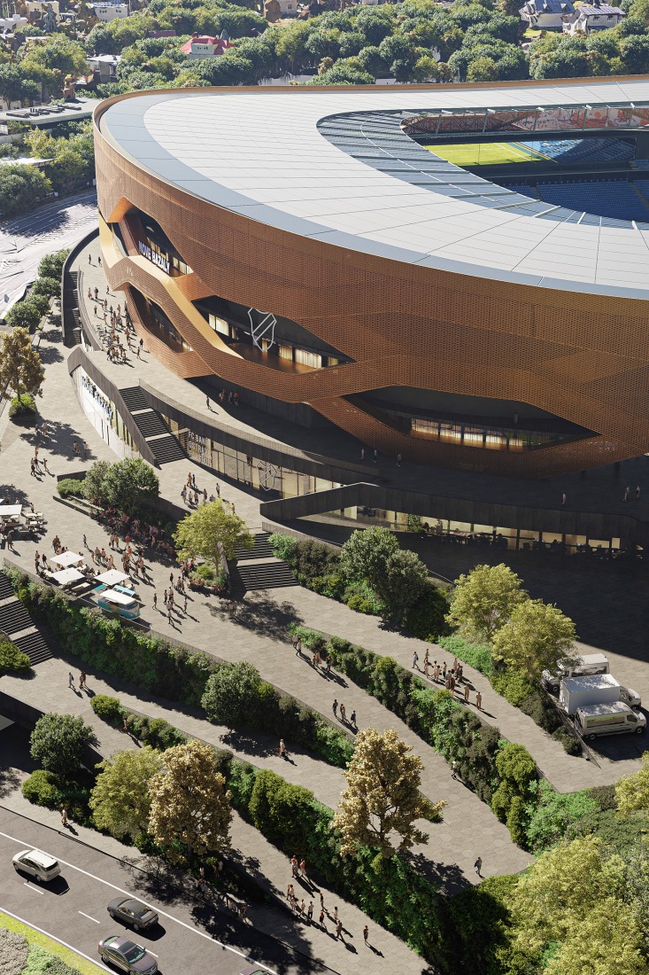 Nové Bazaly Stadium by L35 Architects. Rendering by L35 Architects.