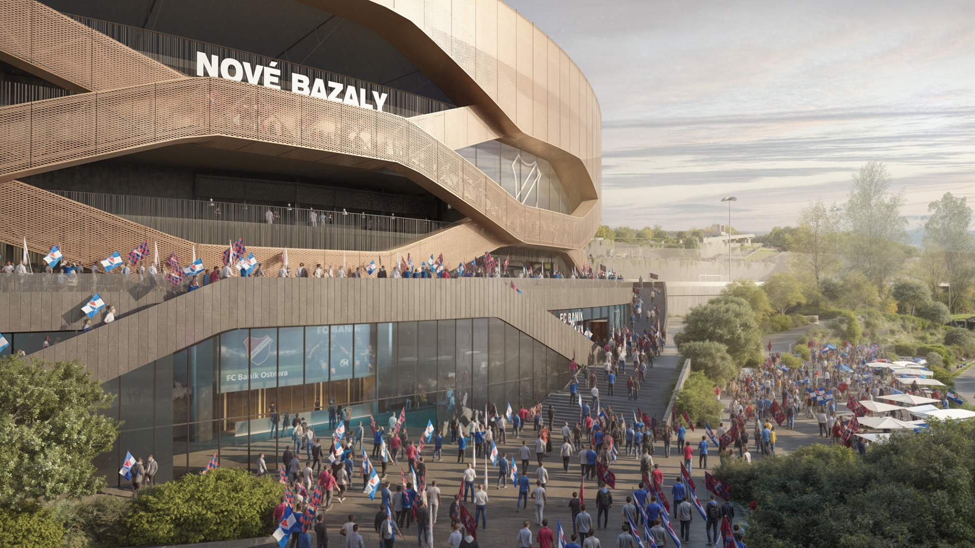Nové Bazaly Stadium by L35 Architects. Rendering by L35 Architects.