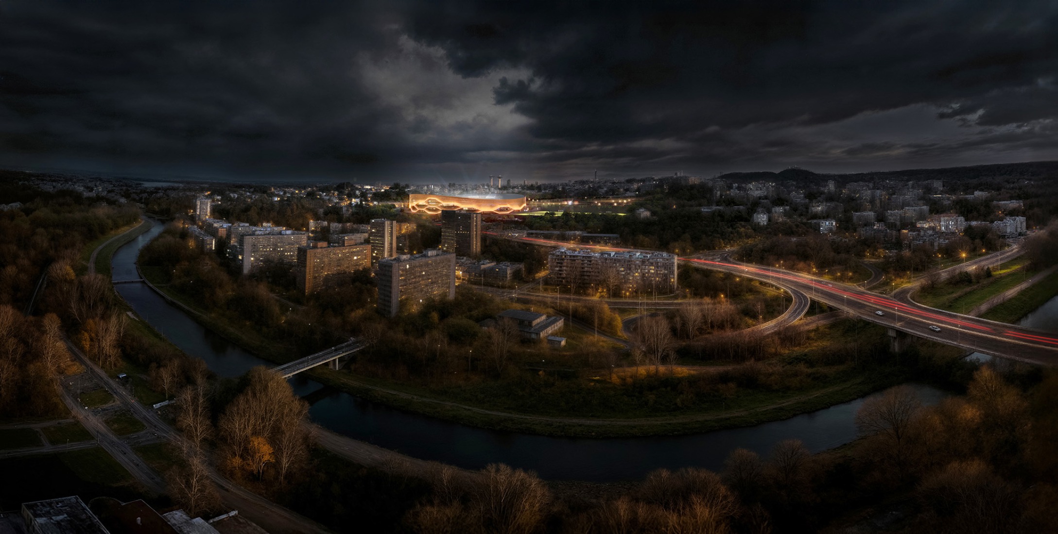 Nové Bazaly Stadium by L35 Architects. Rendering by L35 Architects.