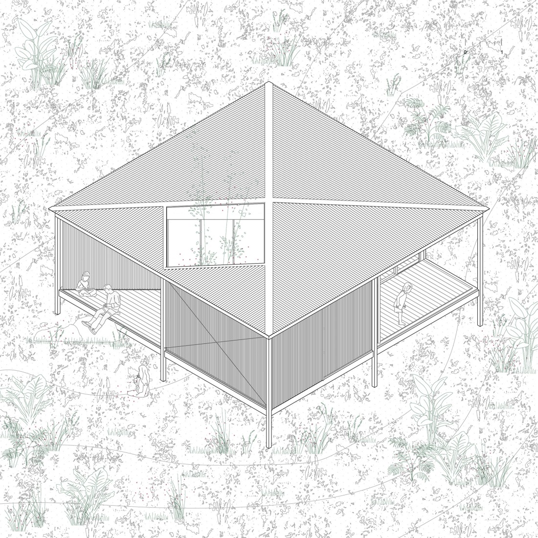 Axonometría. «Casa Tangram» por Bioma.