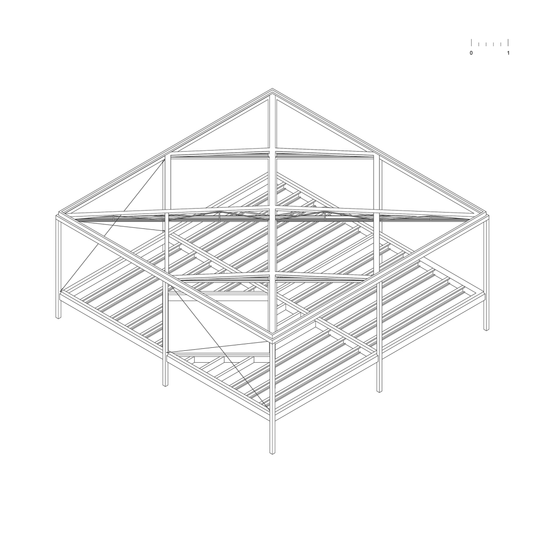 Axonometría de estructura. «Casa Tangram» por Bioma.