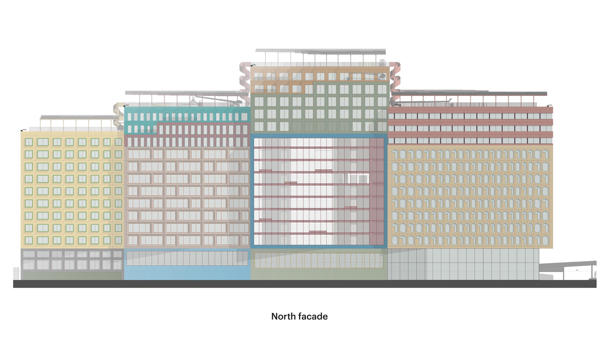 North elevation. Schieblocks by MVRDV. Image courtesy of MVRDV.