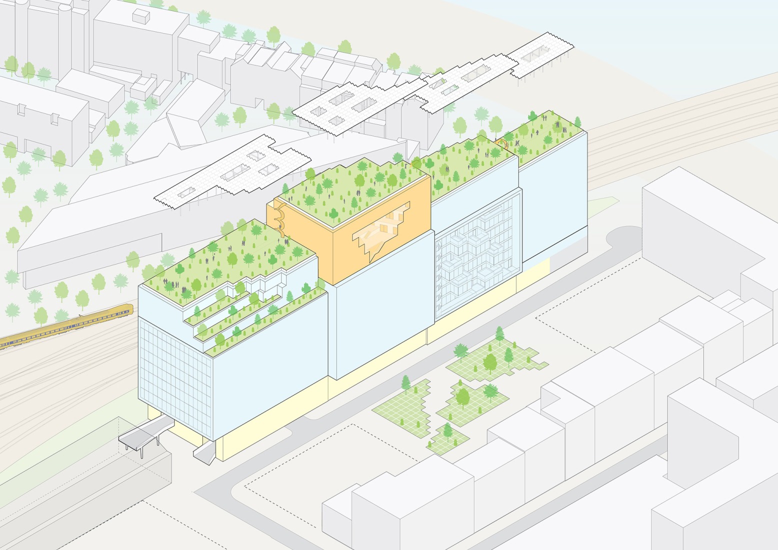 Step story 5- Roof park. Schieblocks by MVRDV. Image courtesy of MVRDV.