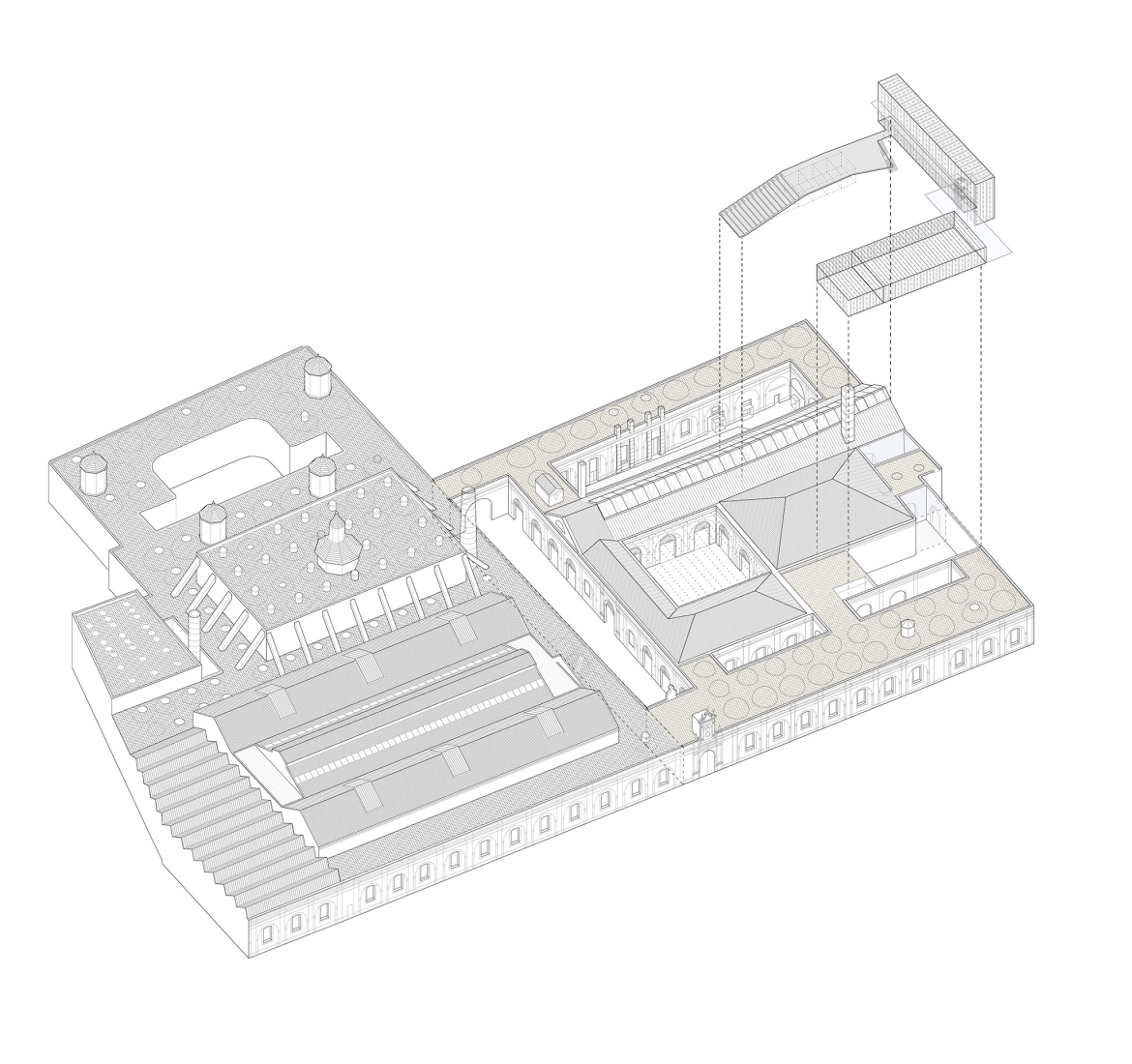 Exploded Axonometric. "Centro Magallanes_ICC" at the Royal Artillery Factory of Seville by Reina & Asociados.