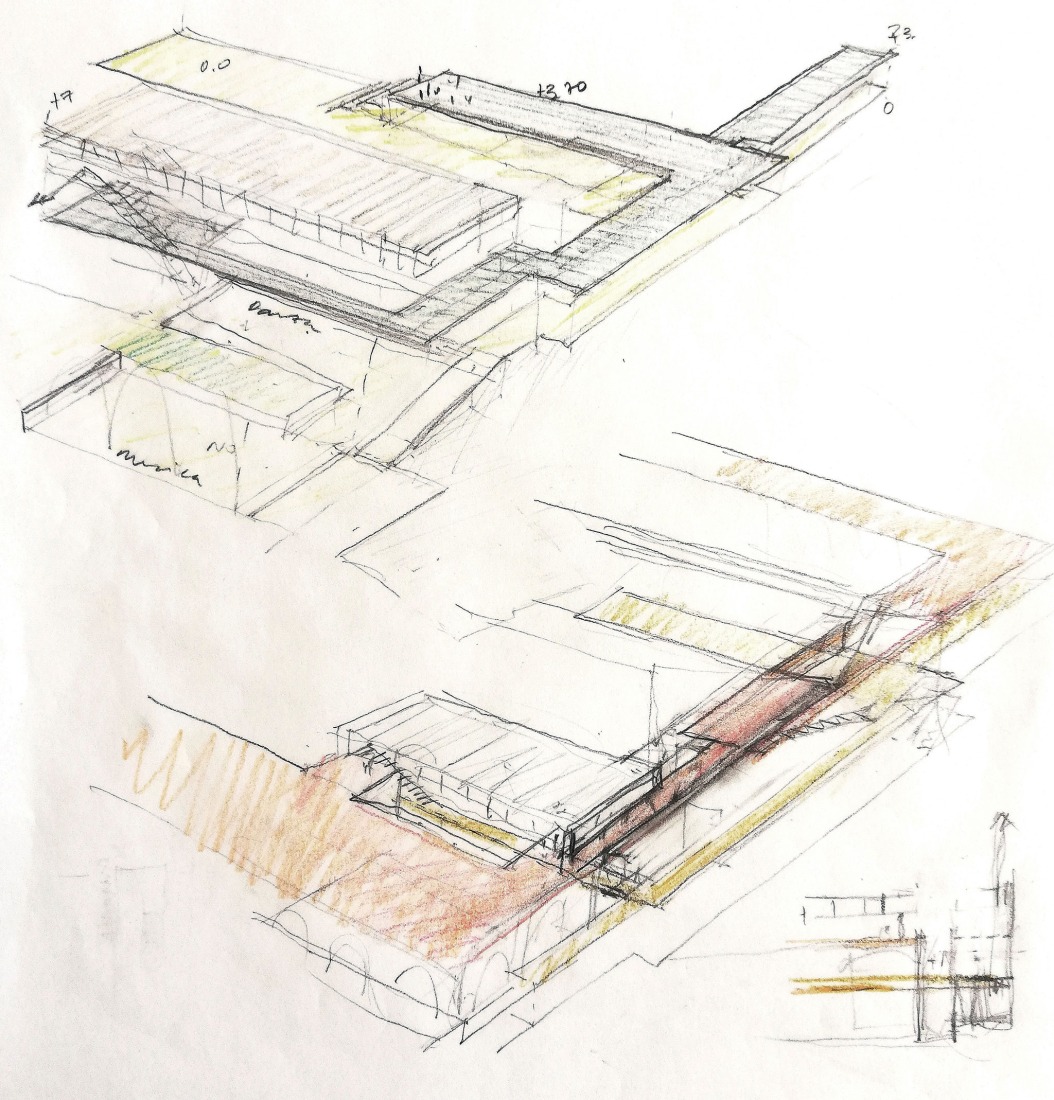 Sketch. "Centro Magallanes_ICC" at the Royal Artillery Factory of Seville by Reina & Asociados.