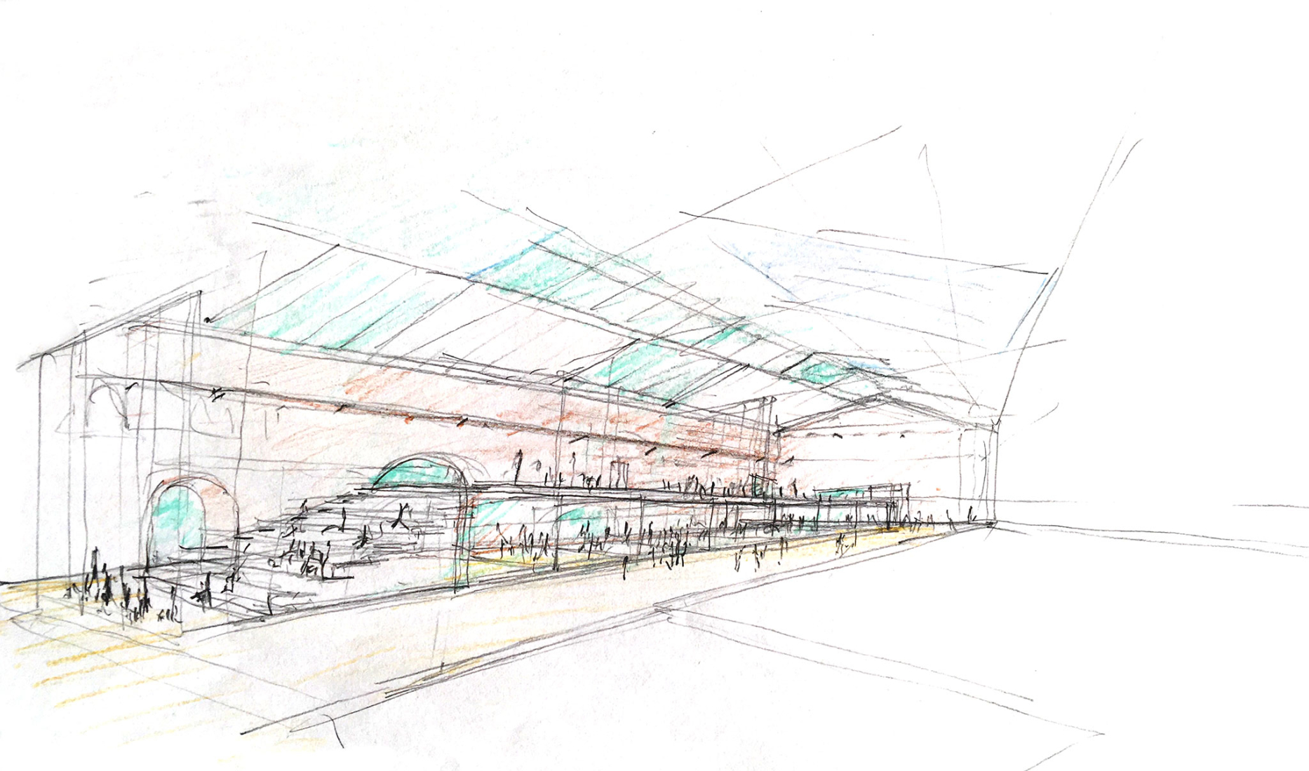 Sketch. "Centro Magallanes_ICC" at the Royal Artillery Factory of Seville by Reina & Asociados.