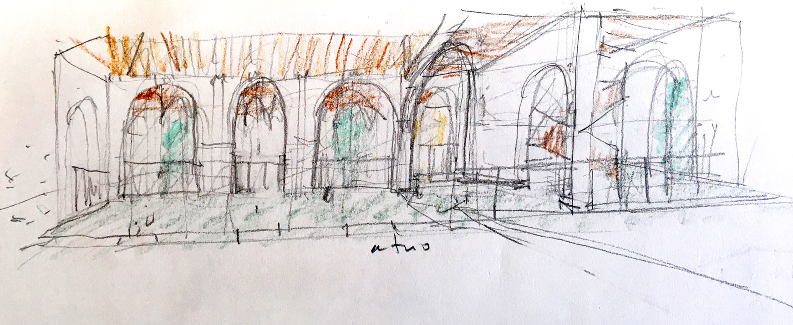 Sketch. "Centro Magallanes_ICC" at the Royal Artillery Factory of Seville by Reina & Asociados.