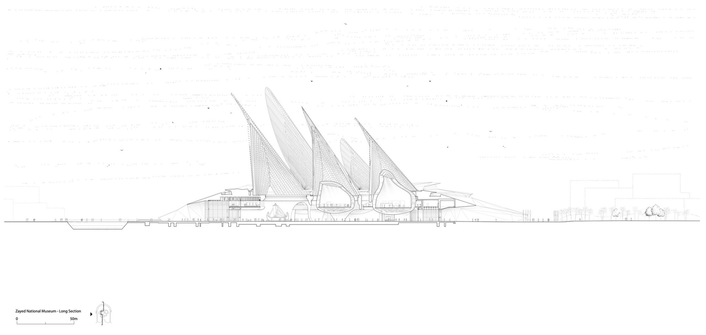Section. Zayed National Museum by Foster + Partners. 