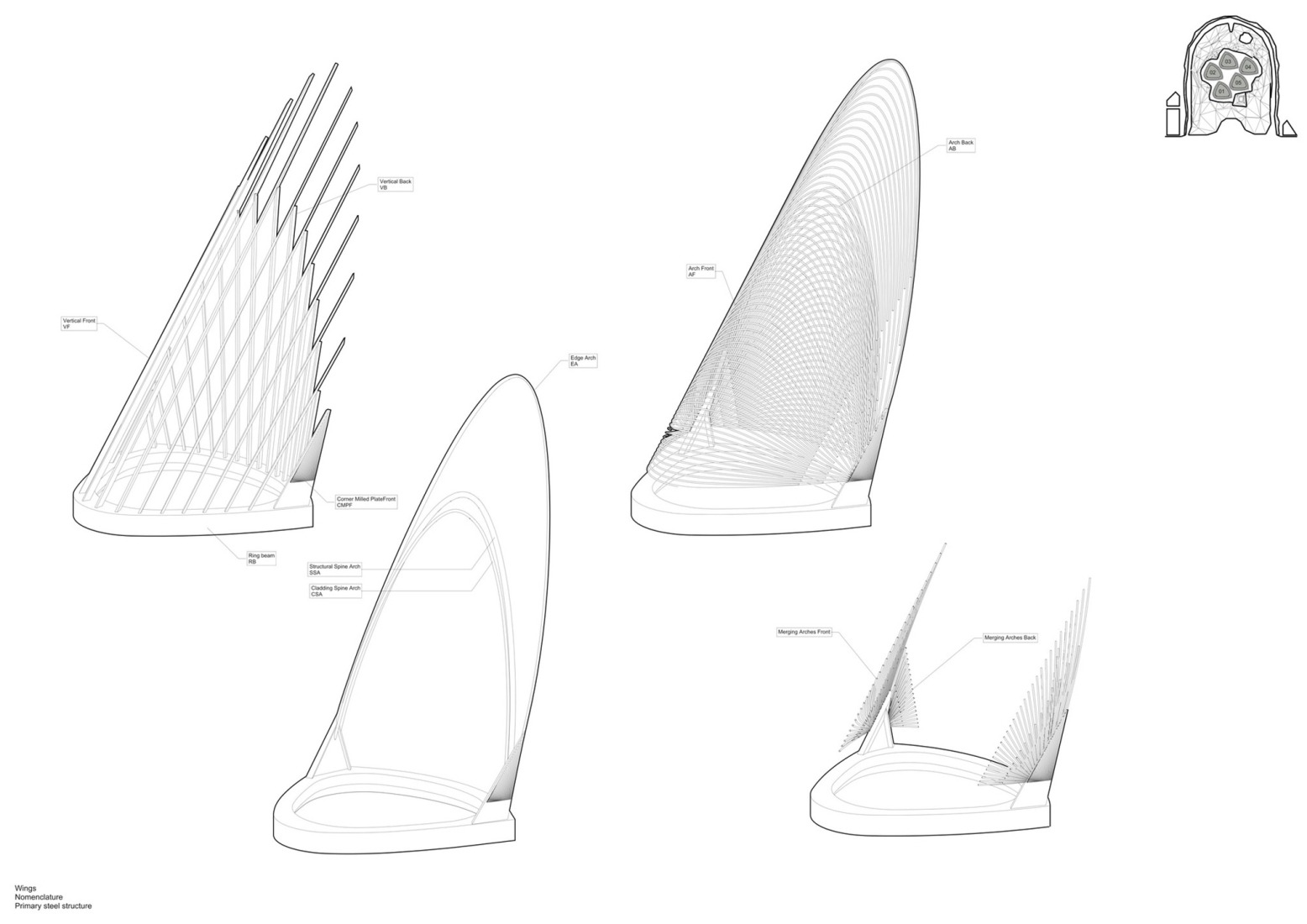 Wings, primary steel structure. Zayed National Museum by Foster + Partners. 
