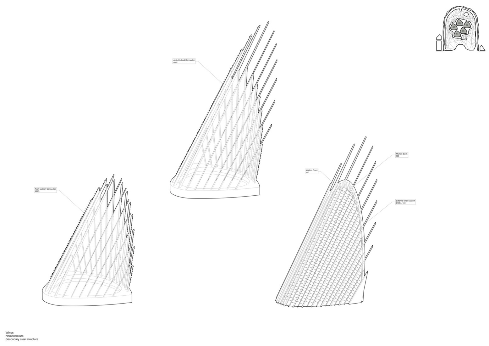 Wings, secondary steel structure. Zayed National Museum by Foster + Partners. 