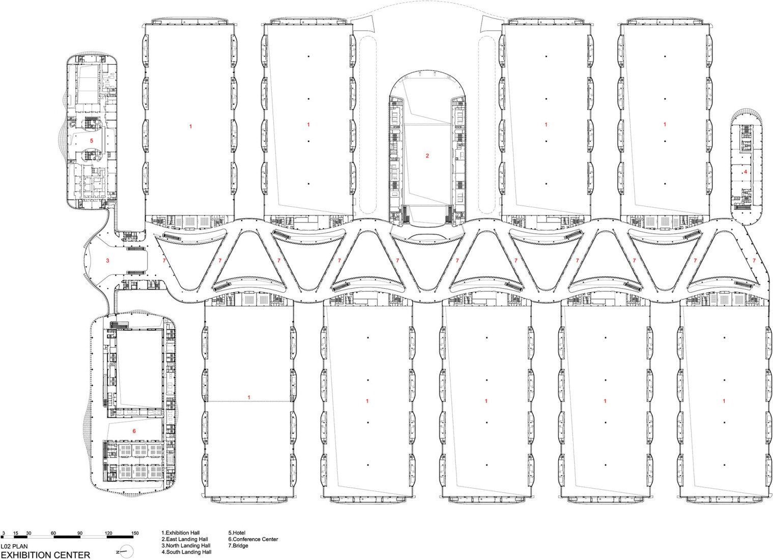 Exhibition room second floor plan. CIECC by Zaha Hadid Architects.