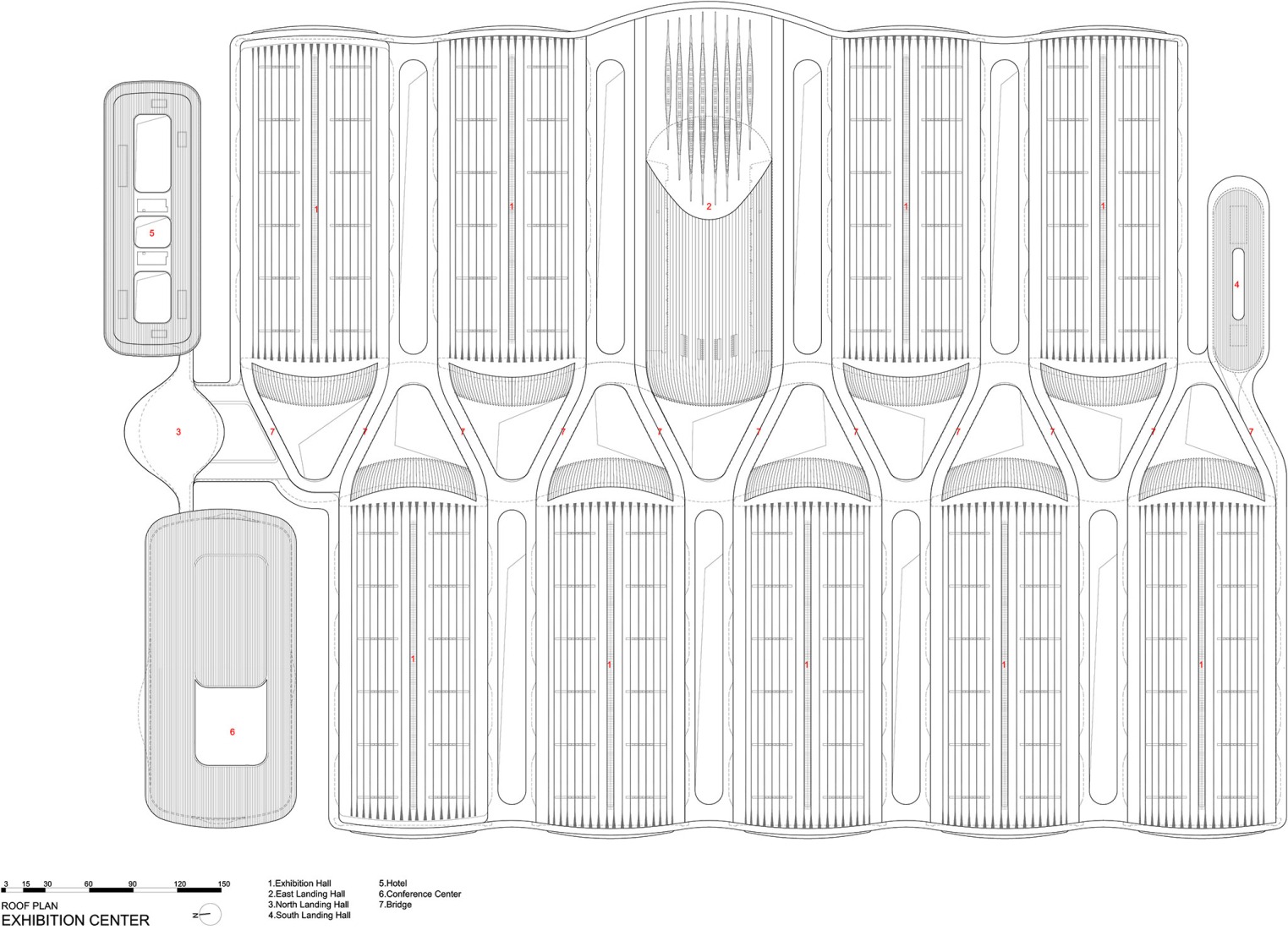 Exhibition room roof floor plan. CIECC by Zaha Hadid Architects.