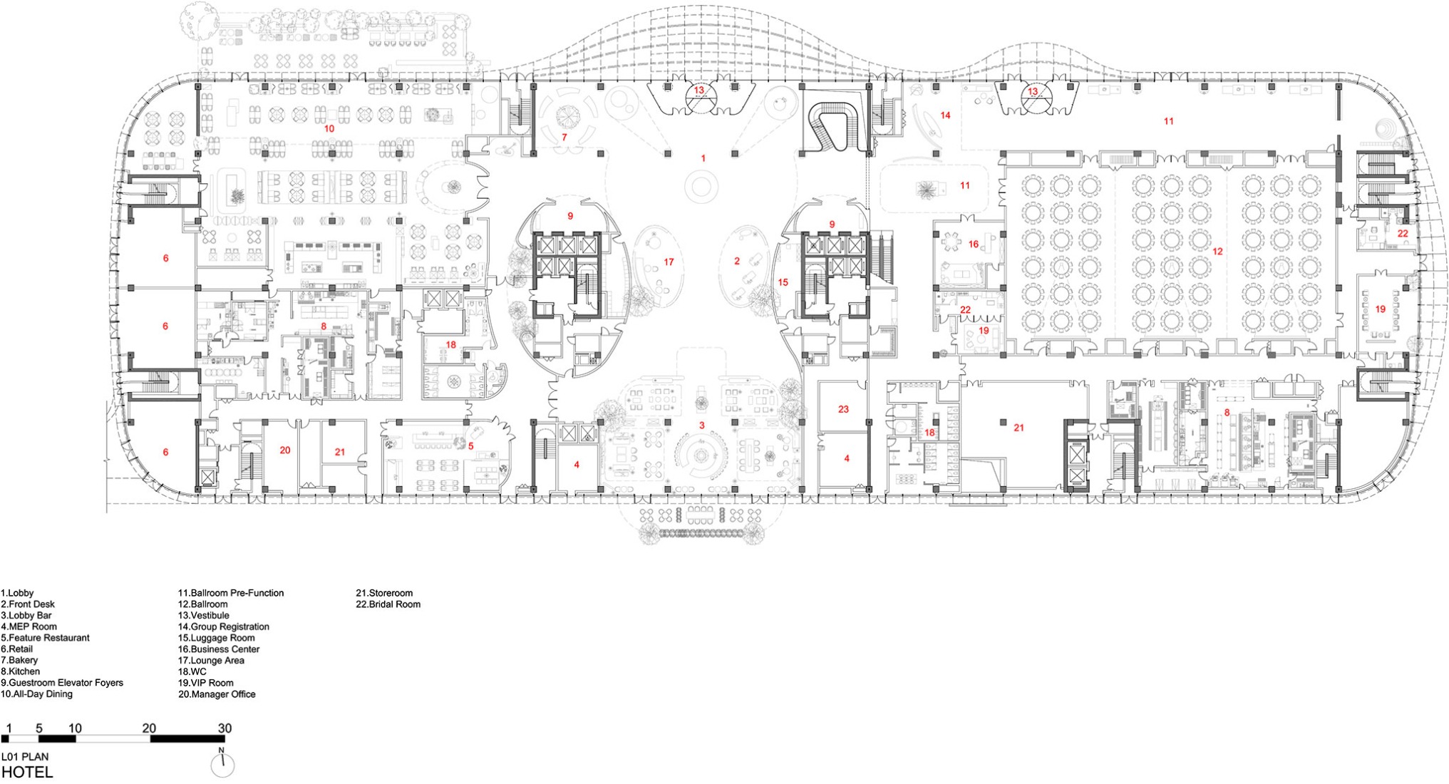 Hotel ground floor plan. CIECC by Zaha Hadid Architects.