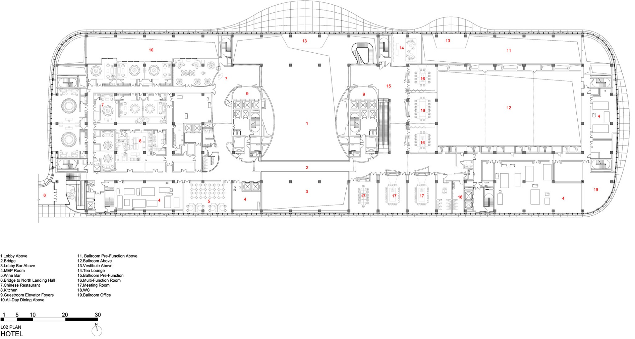 Hotel second floor plan. CIECC by Zaha Hadid Architects.