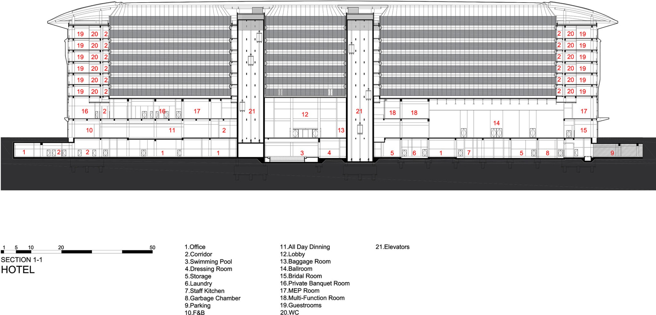 Section. CIECC by Zaha Hadid Architects.