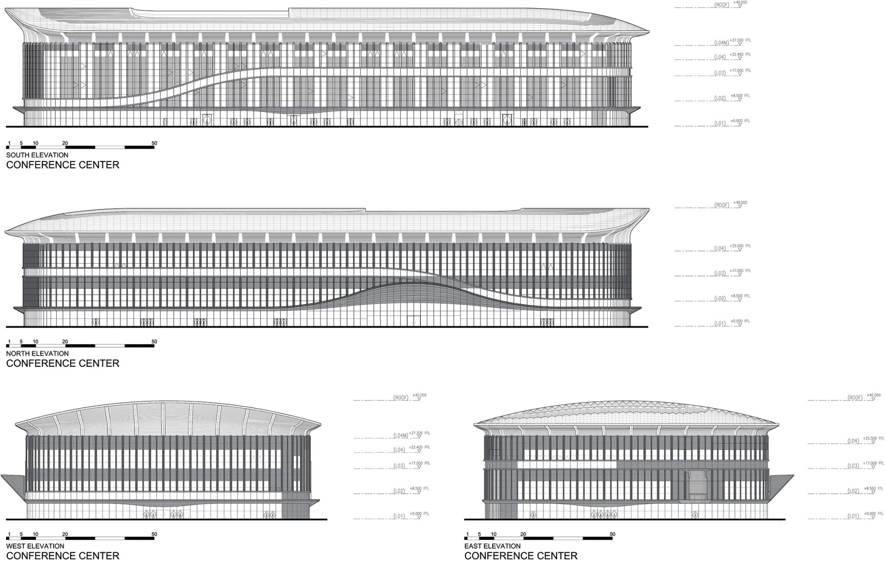 Elevations. CIECC by Zaha Hadid Architects.