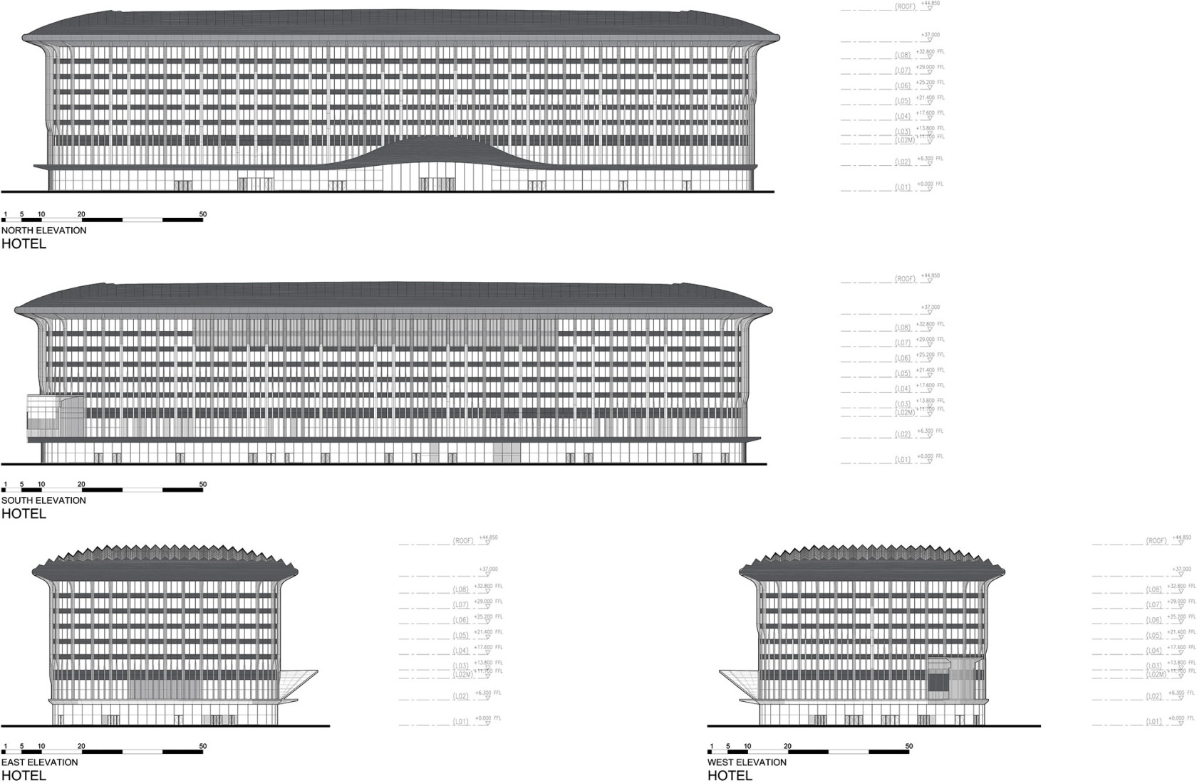 Elevations. CIECC by Zaha Hadid Architects.