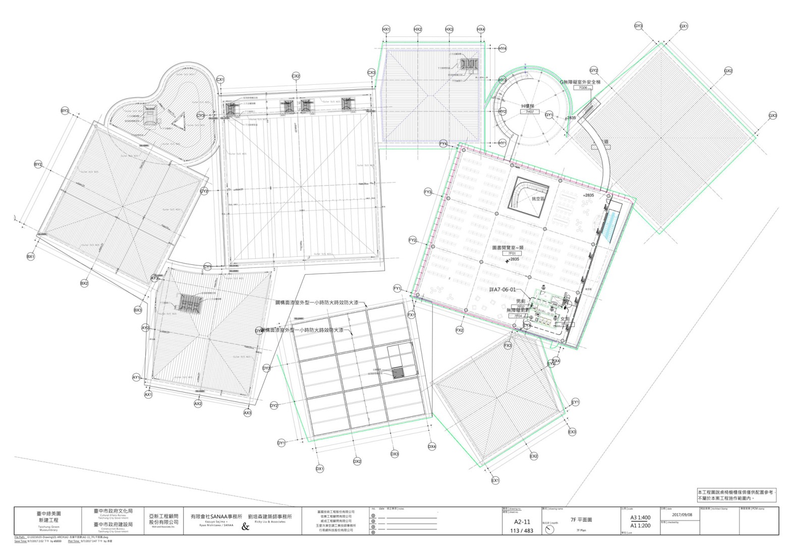 Plano de planta sexta. Museo-biblioteca verde de Taichung por SANAA. 